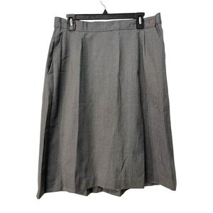 Vintage Sportswear Size 16 Grey Midi Wool Blend Skirt Striped Business Casual